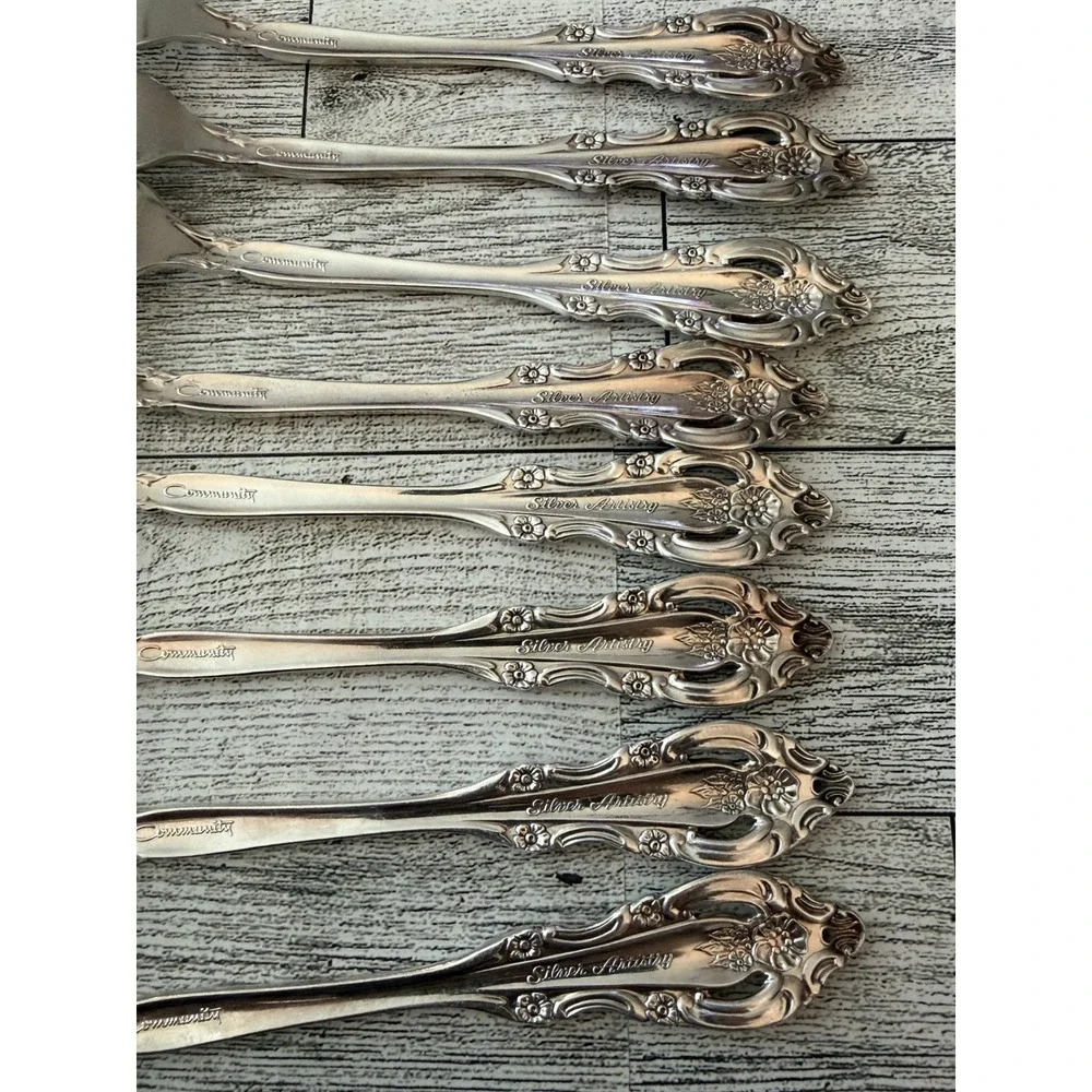 Oneida Community SILVER ARTISTRY Salad Forks Silverplate Set of 8 1965 Vintage